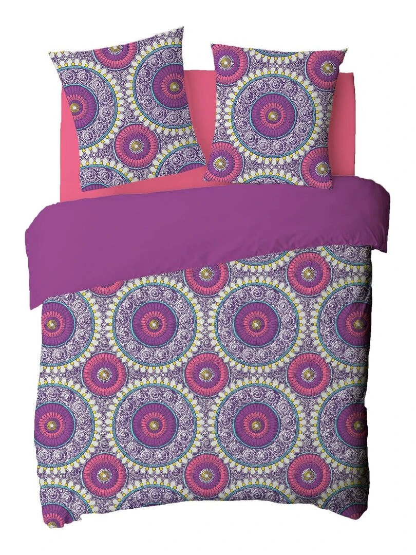 Future Home Parure de lit 2 personnes en satin 78 fils imprimé violet Violet