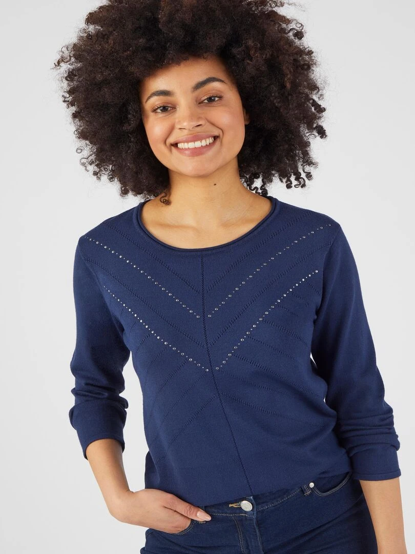 Pull fantaisie fibres viscose Lenzing(TM) EcoVero(TM) Damart Bleu marine