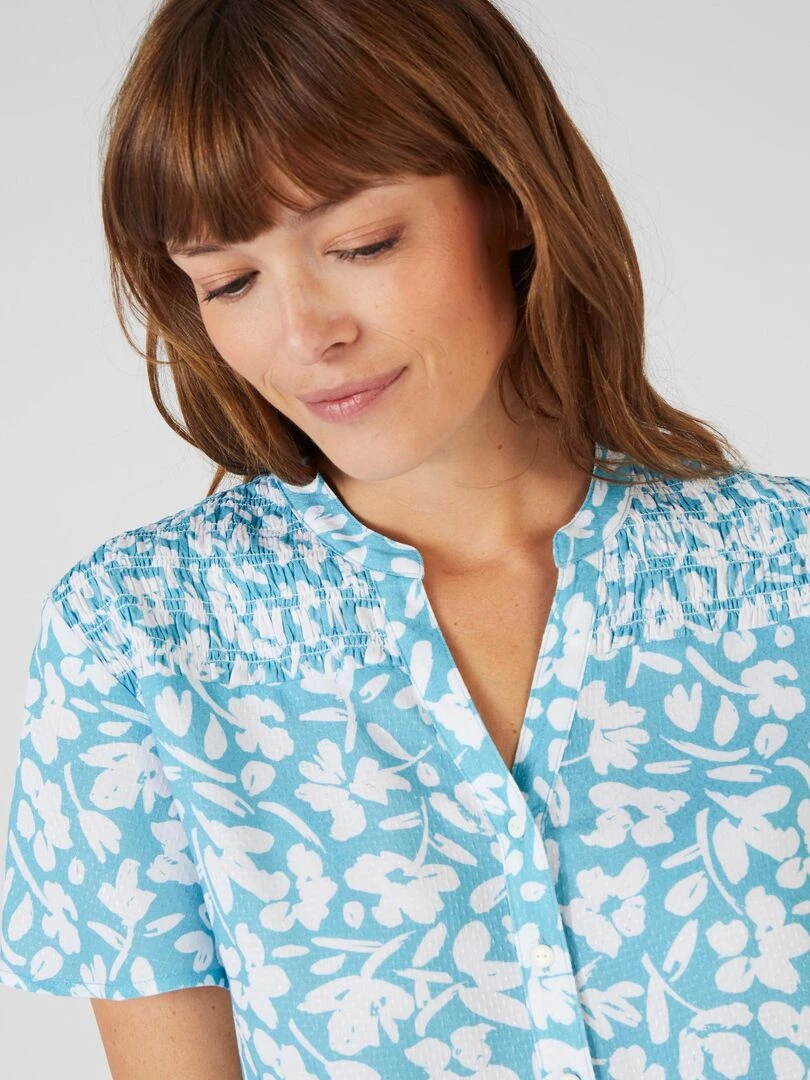 Chemisier à smocks Climatyl Damart Bleu