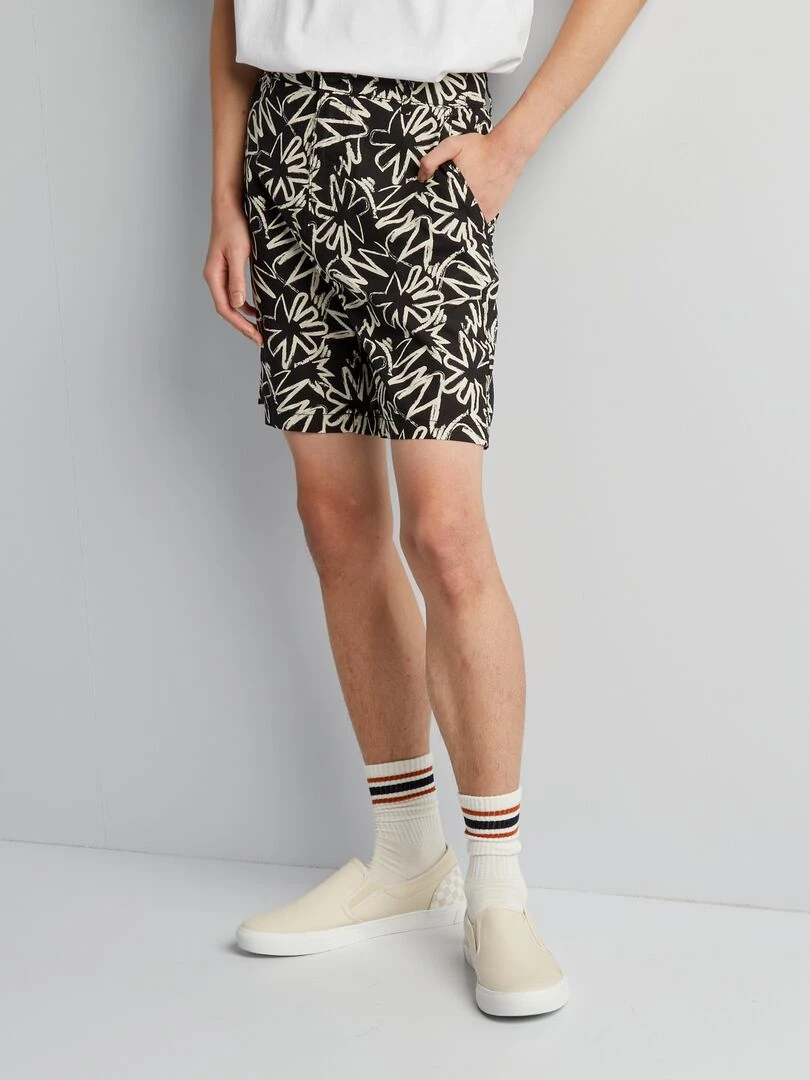 Short en coton imprimé Noir