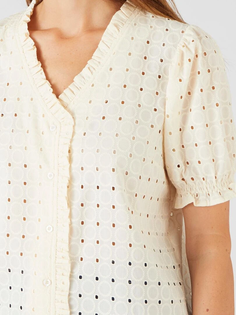 Chemisier broderie anglaise Damart Blanc Ecru Blanc