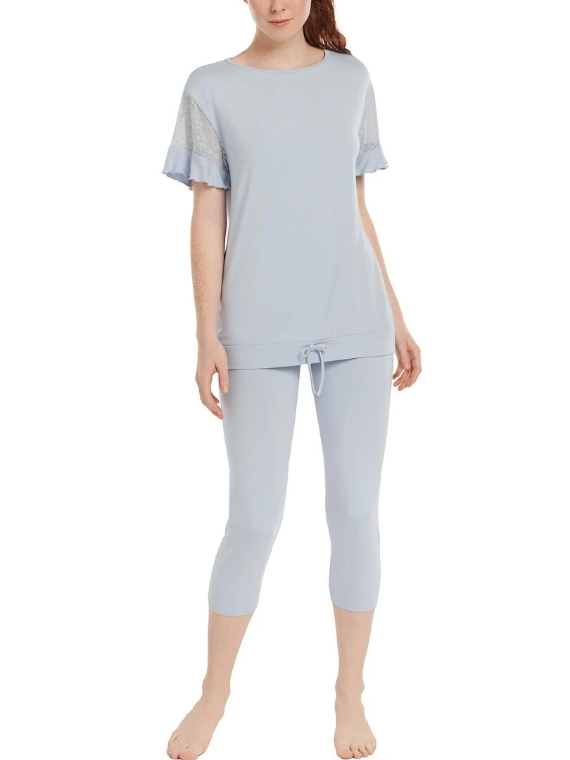 Pyjama leggings top manches courtes Smooth Bleu ciel