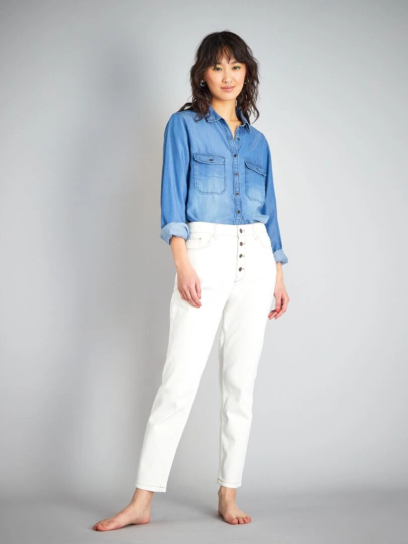 Jean mom à taille très haute L34 Blanc cassé