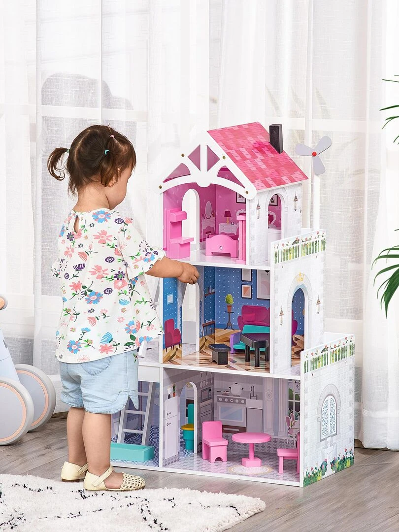 Maison de poupée 3 étages jeu d'imitation multi équipement   N/A