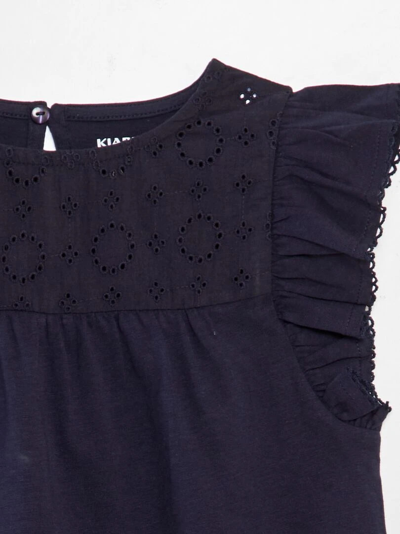 T shirt avec broderie bleu marine
