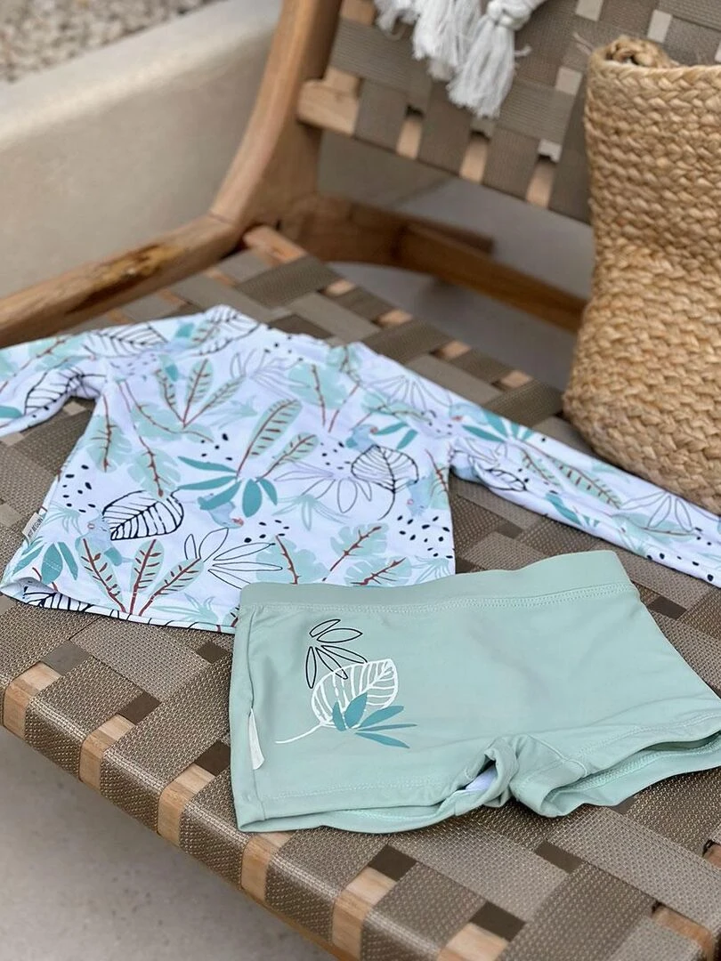 Maillot de bain enfant 2 pièces t shirt de protection UV & boxer Gabon   Vert