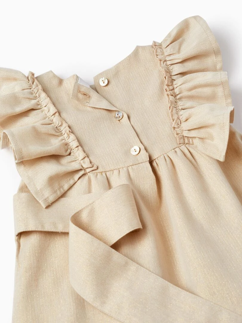 Robe avec Volants et Fils Lurex pour Bébé Fille manches courtes CÉRÉMONIE   Beige
