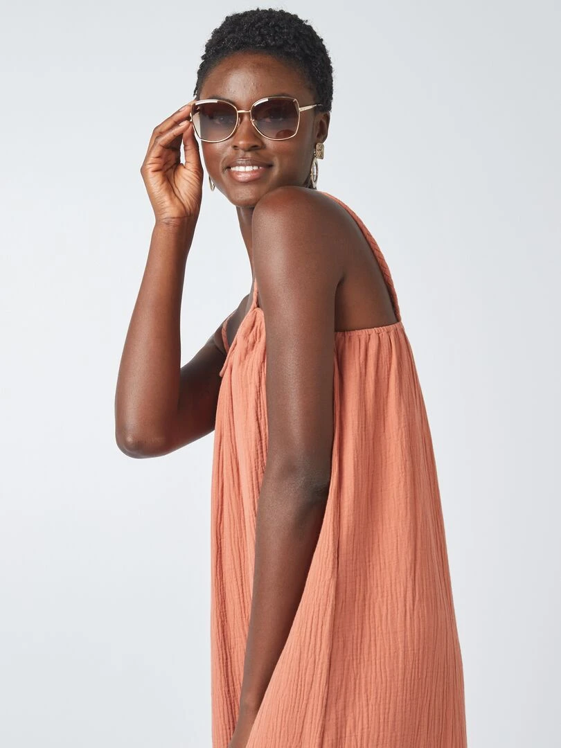 Robe longue à bretelles tressées Marron