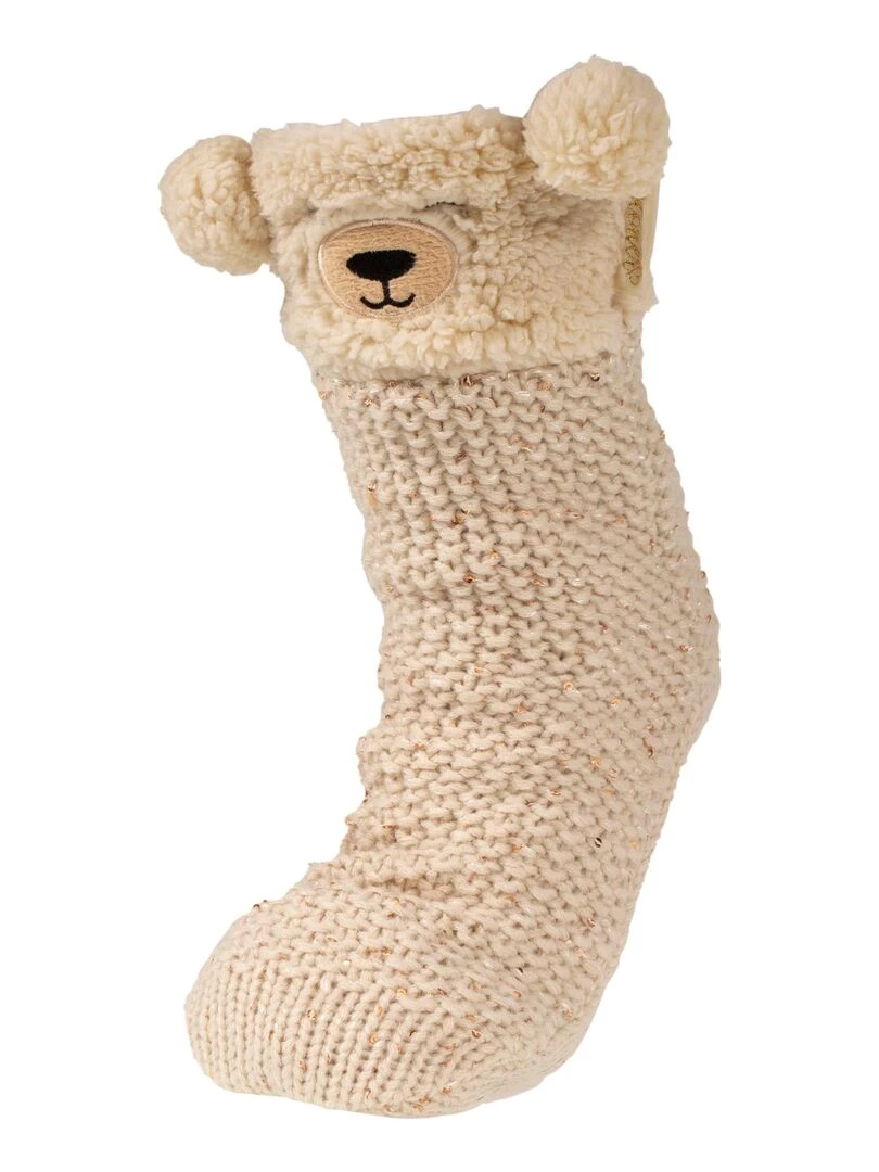 Chaussettes fourrées Femme Sequins Ours Beige