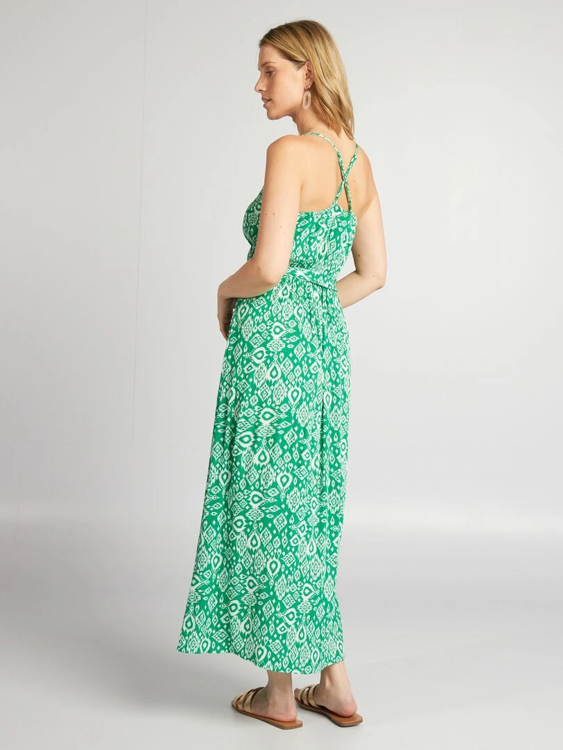Robe ceinturée à bretelles fines   Vert/blanc
