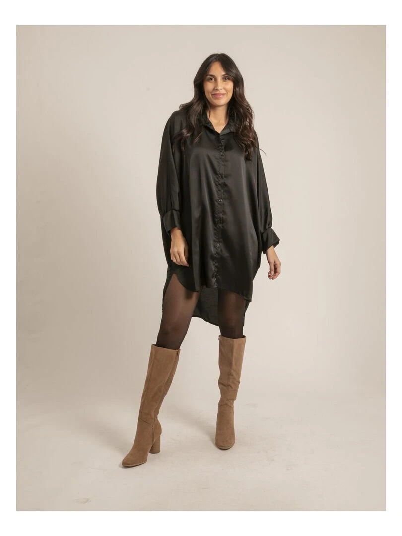 Robe chemise satin OPHELIE Noir