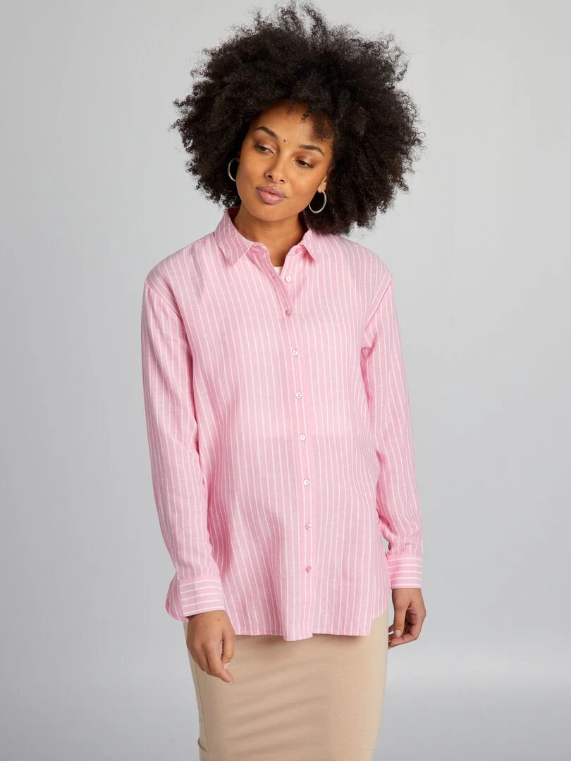 Chemise à rayures de maternité   ROSE
