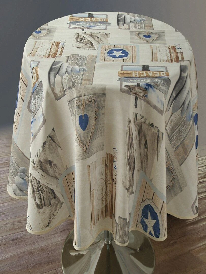 Nappe Anti taches Beach   Ronde 160 cm   Bleu Beige