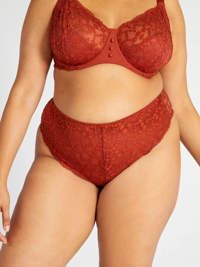 Tanga en dentelle fantaisie Rouge corail