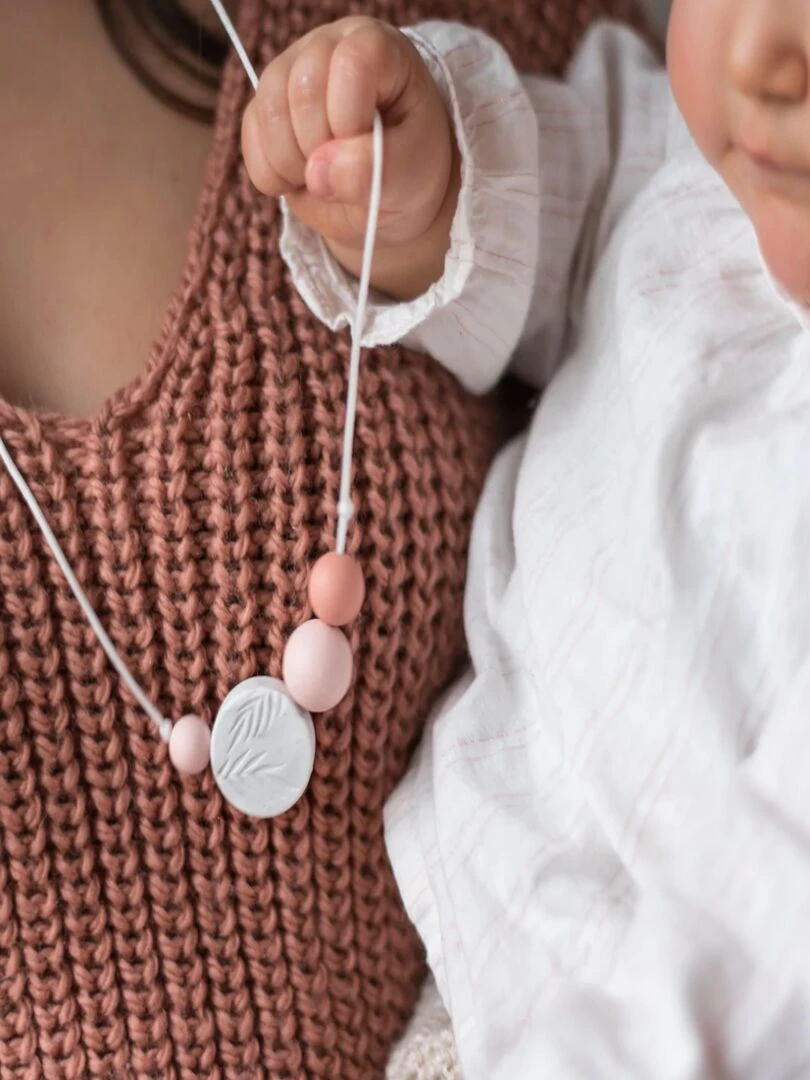 Collier d'allaitement Palm Sunrise Rose et Blanc Blanc Rose Blanc