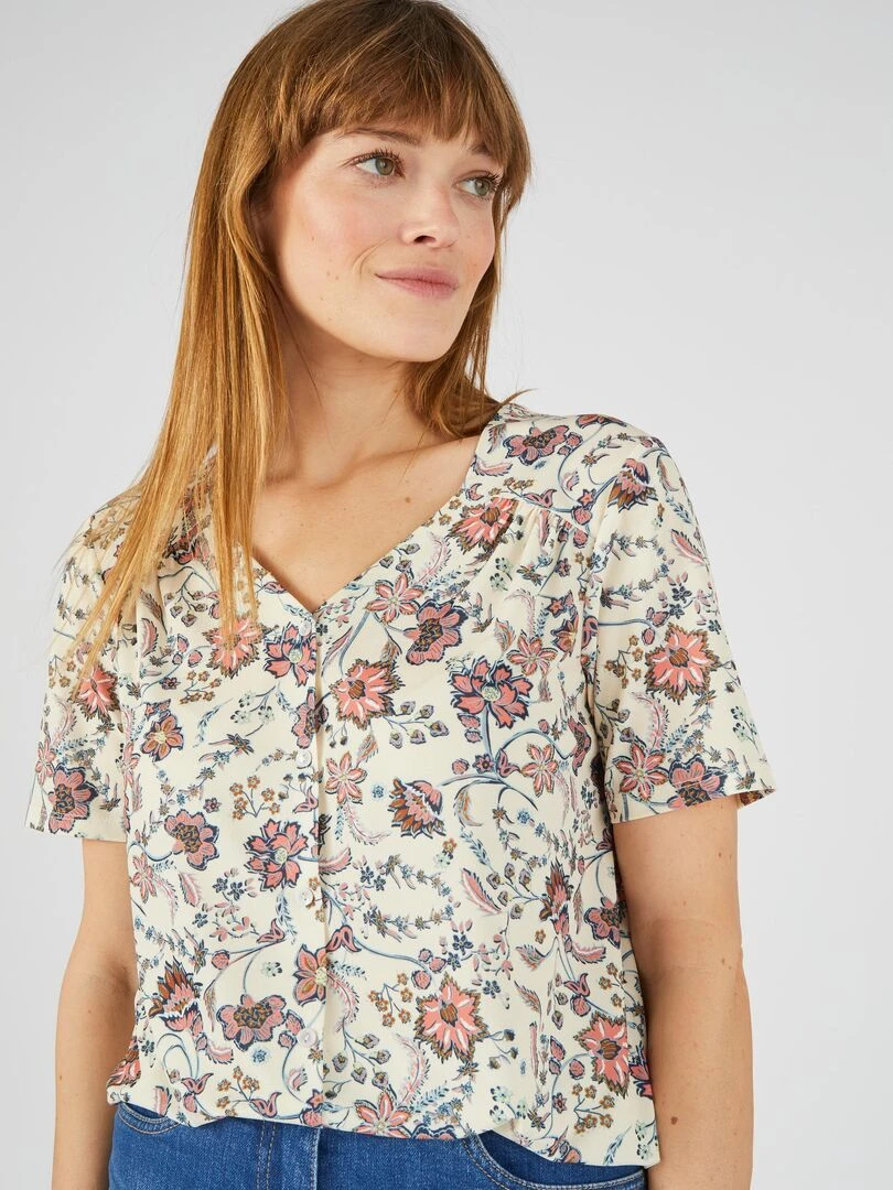 Tee shirt manches courtes imprimé Damart Beige