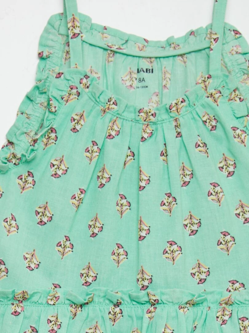 Robe corolle à motif avec base volantées   Vert