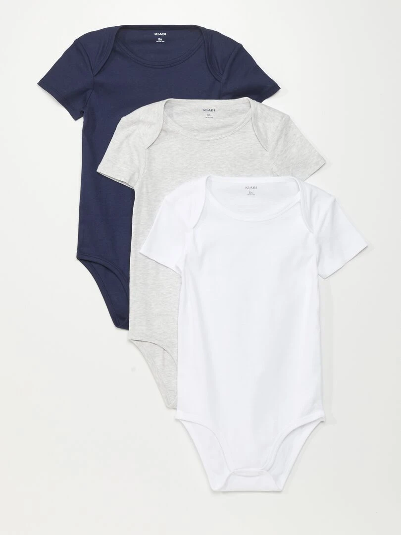 Lot de 3 bodies en jersey So Easy Bleu/blanc/gris