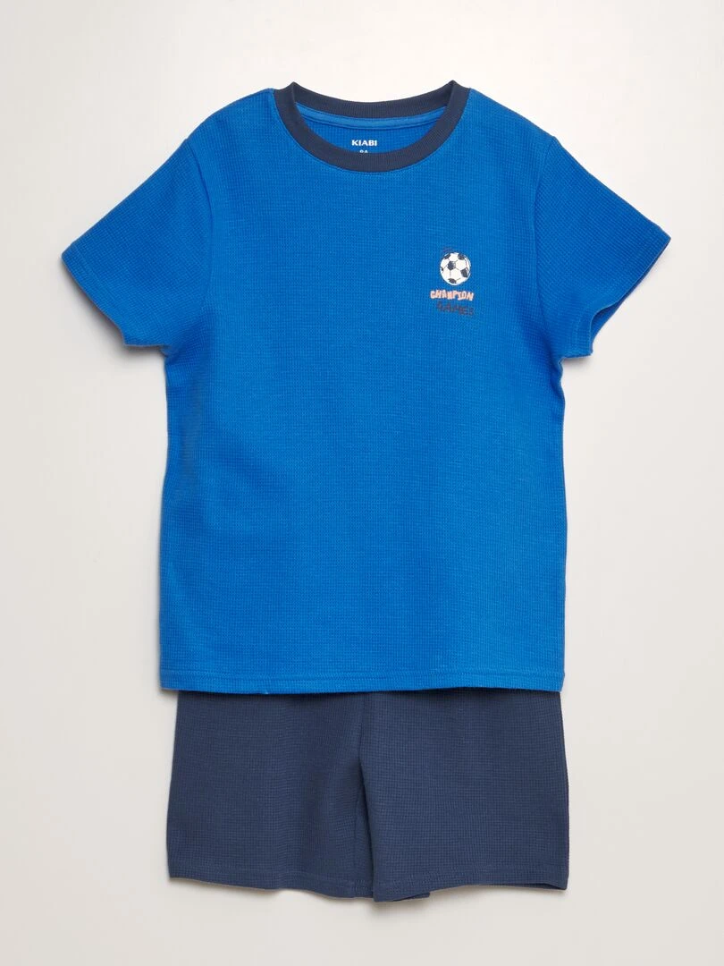 Ensemble pyjama en nid d'abeilles 2 pièces Bleu