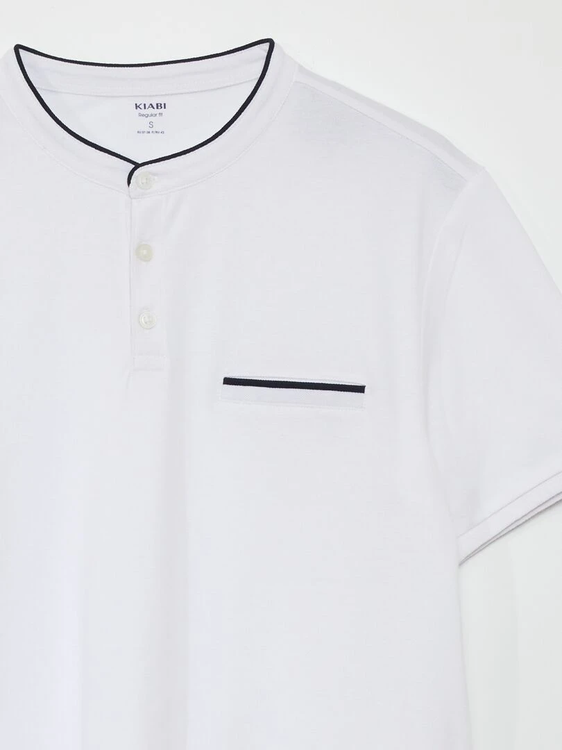 Polo à col mao en piqué de coton blanc