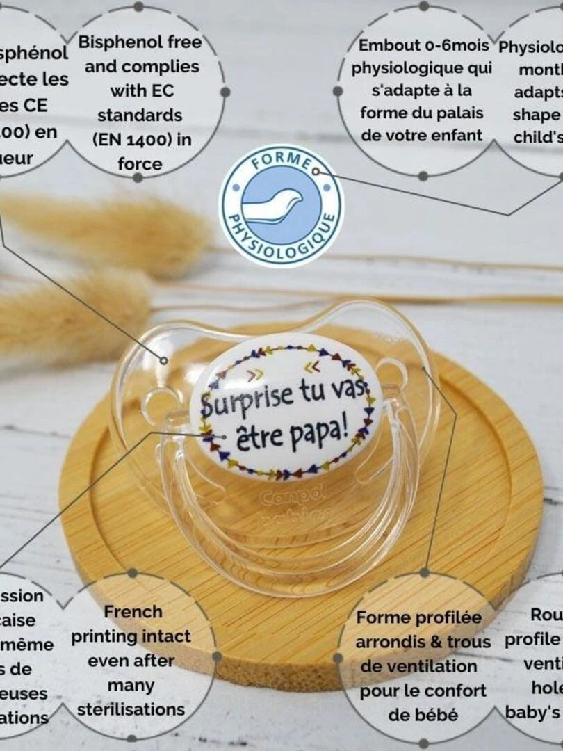 Sucette " Surprise tu vas être papa "   Blanc