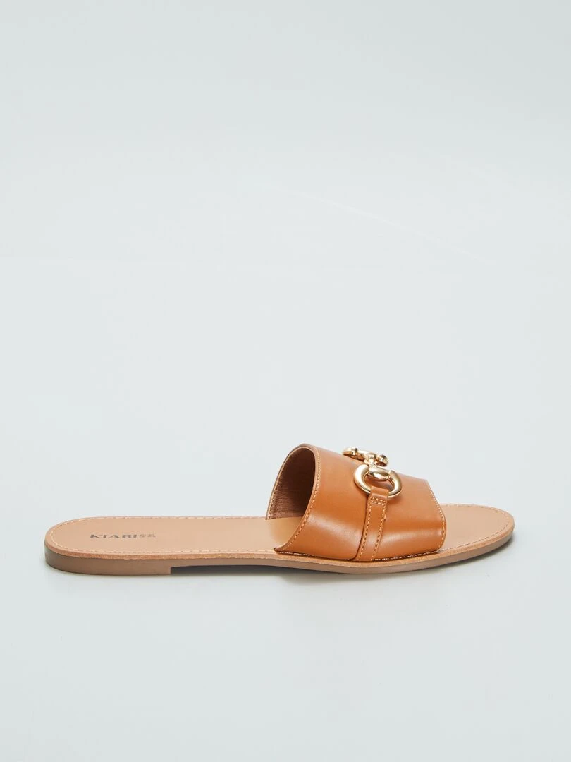 Mules plates avec boucle dorée Marron