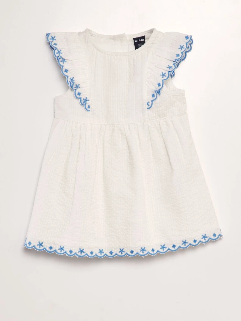 Robe en maille gaufrée brodée Blanc