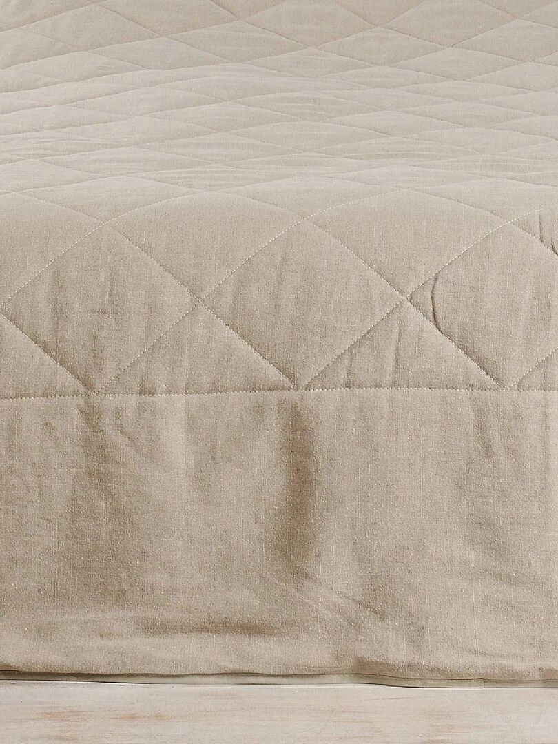 Jeté de lit en 100% lin   Beige foncé