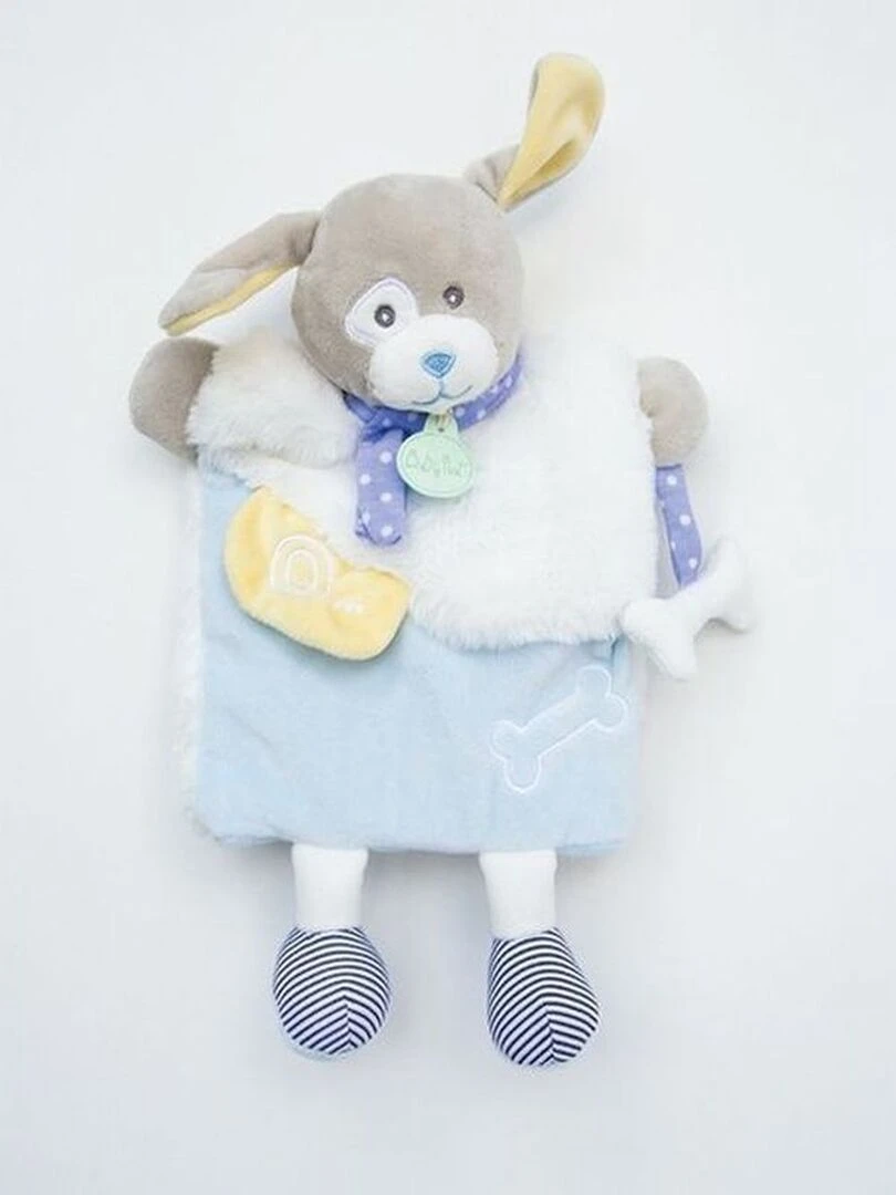 doudou Babynat Chien Bleu Bleu Jaune lettre O BN0282 Les Douillettes Marionnette Bleu
