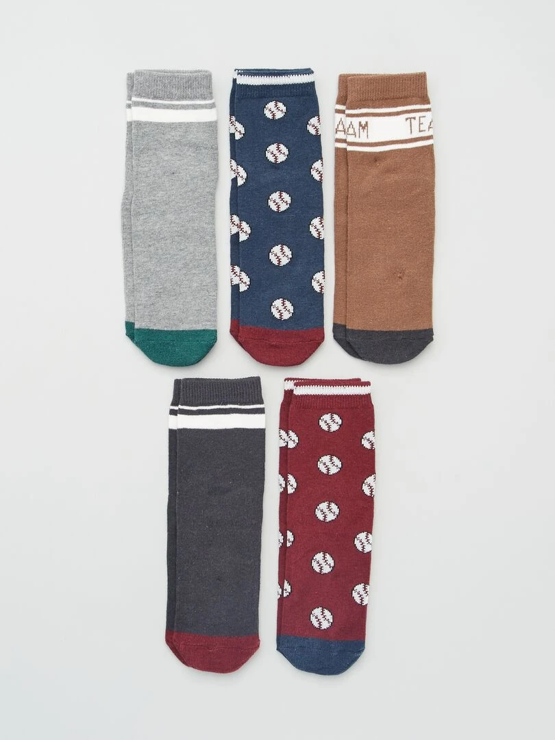 Lot 5 paires de chaussettes style sport Marron/gris/bordeaux