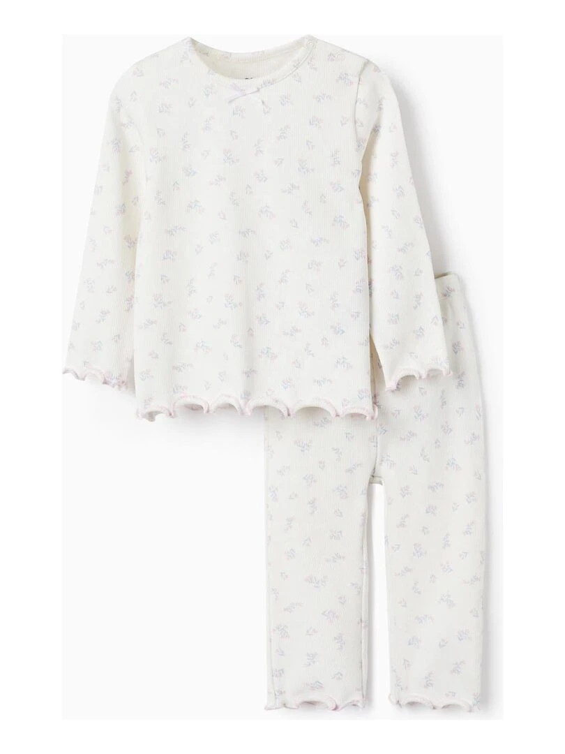Pyjama côtelé à motif floral pour bébé fille manches longues ESSENTIALS LINE Blanc