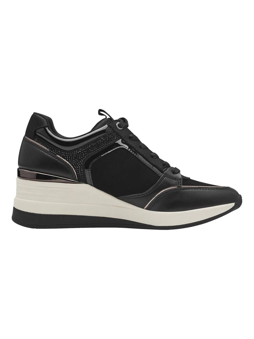 Basket Compensé Cuir Tamaris Noir