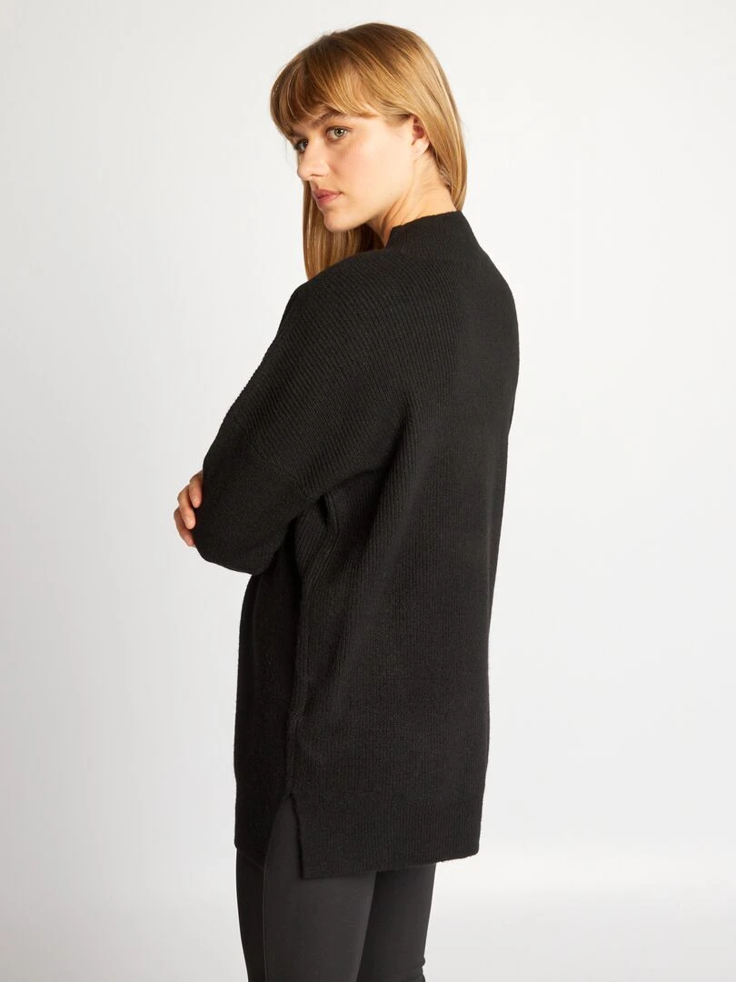 Pull en maille côtelée à col montant   noir