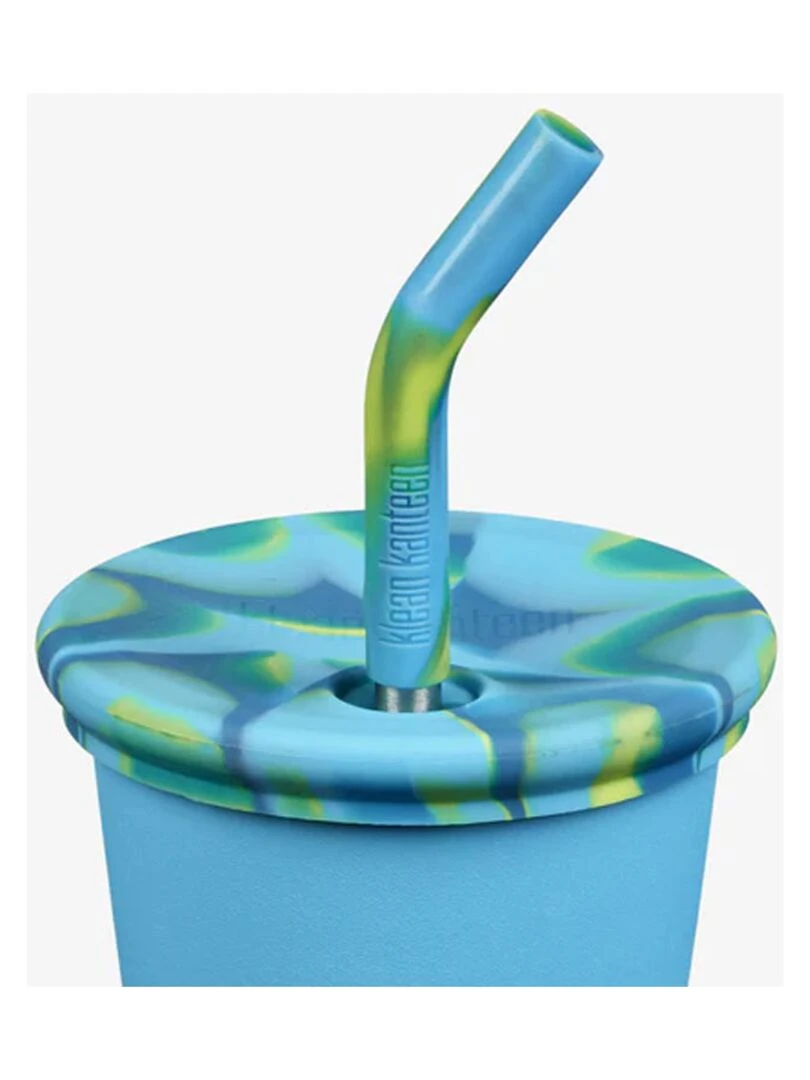 Set de 2 couvercles avec pailles Blue Tie Dye Multicolore