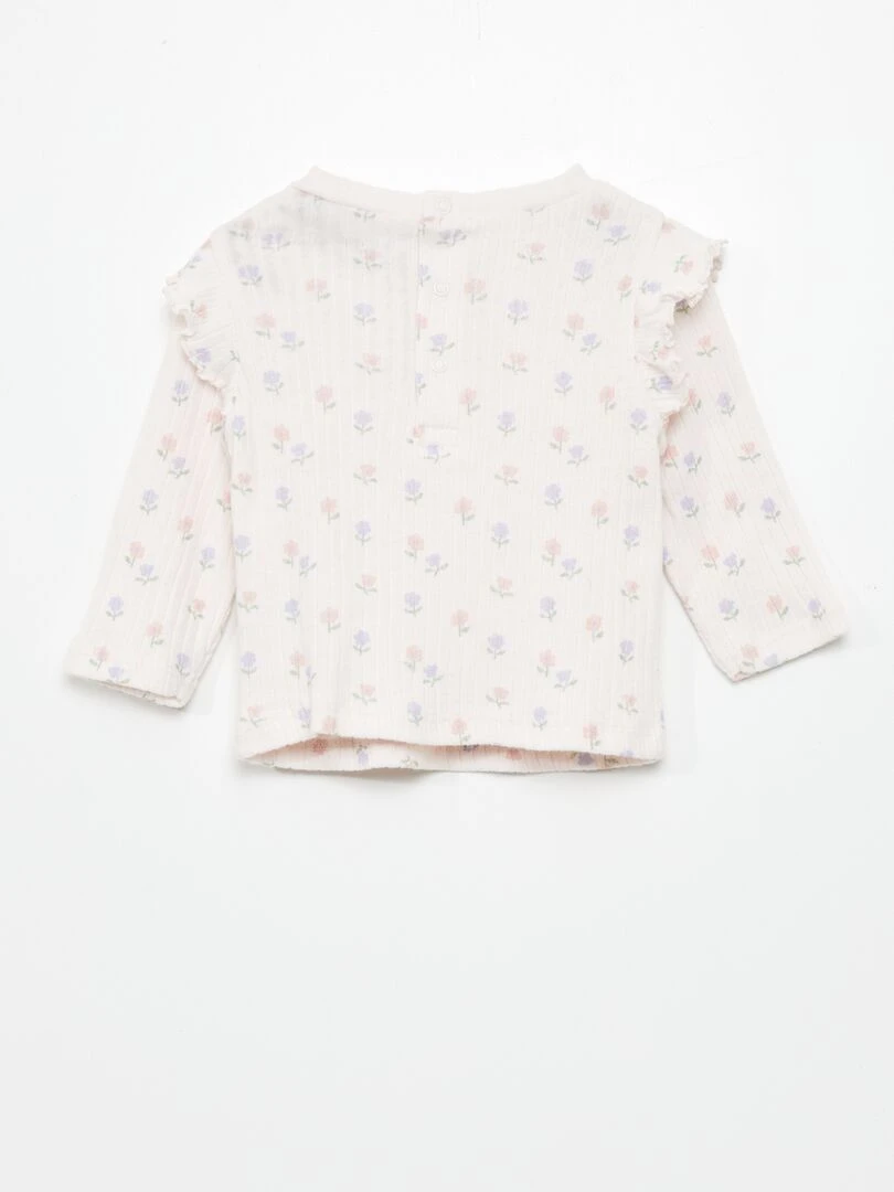 T shirt manches longues en rib à volants   Rose clair