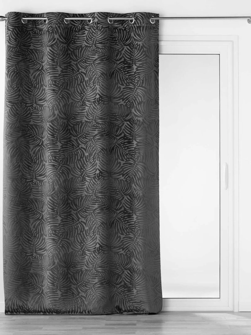 Rideau occultant en velours feuilles de monstera   Gris