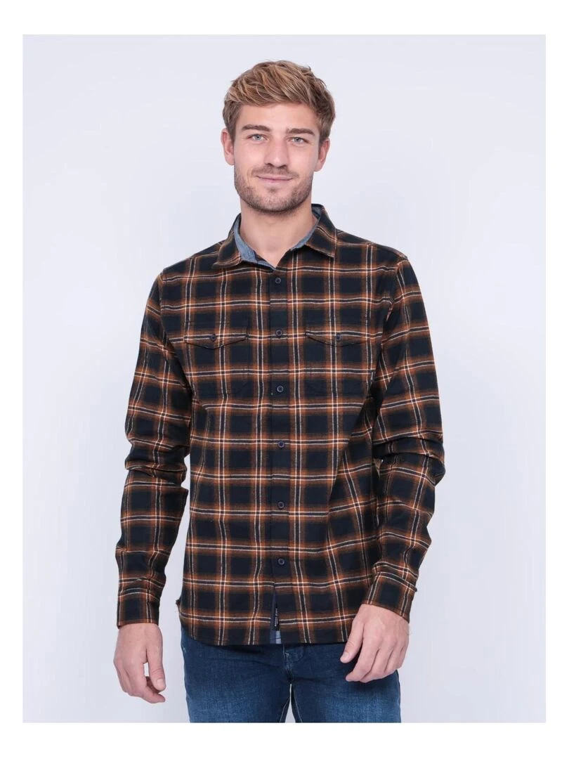 Chemise manches longues carreaux TORIKO Bleu marine