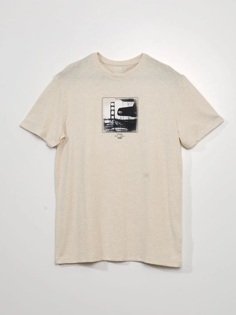 T shirt manches courtes avec imprimé Beige