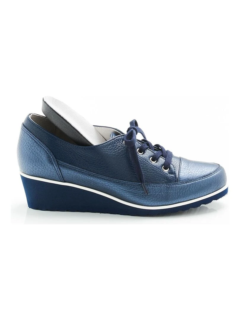 Derbies compensés à lacets  dessus cuir cerf   Damart   Bleu marine