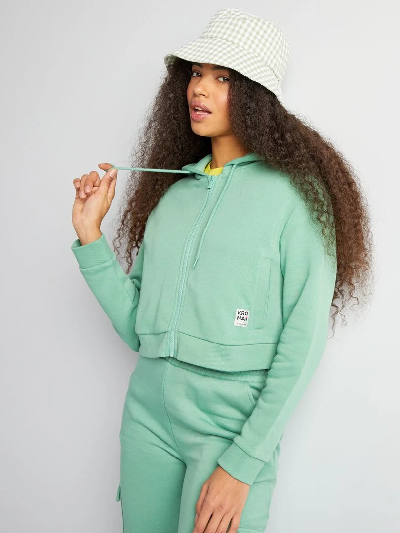 Sweat zippé à capuche uni   Vert