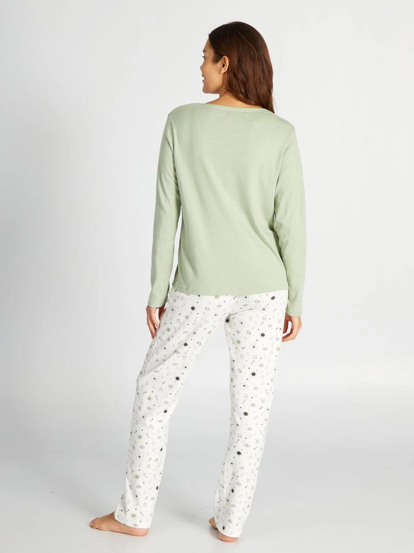 Ensemble pyjama long t shirt + pantalon en jersey   2 pièces   Vert