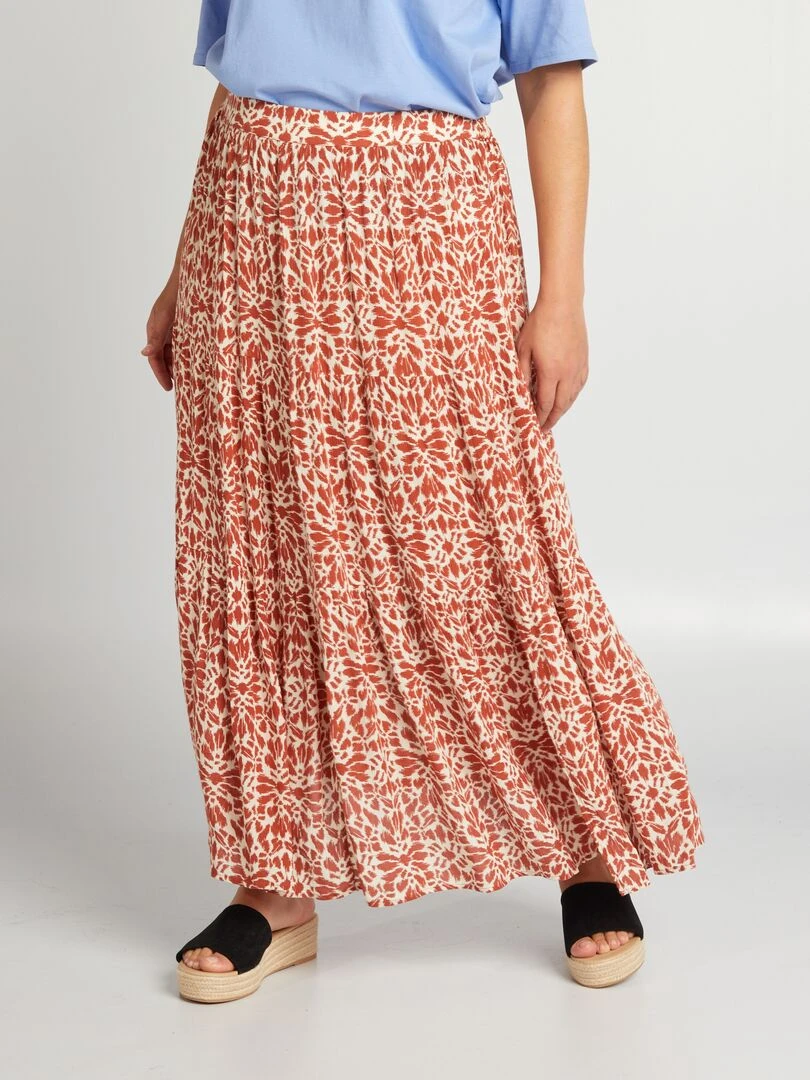Jupe longue à étages avec taille élastiquée Rouge brique