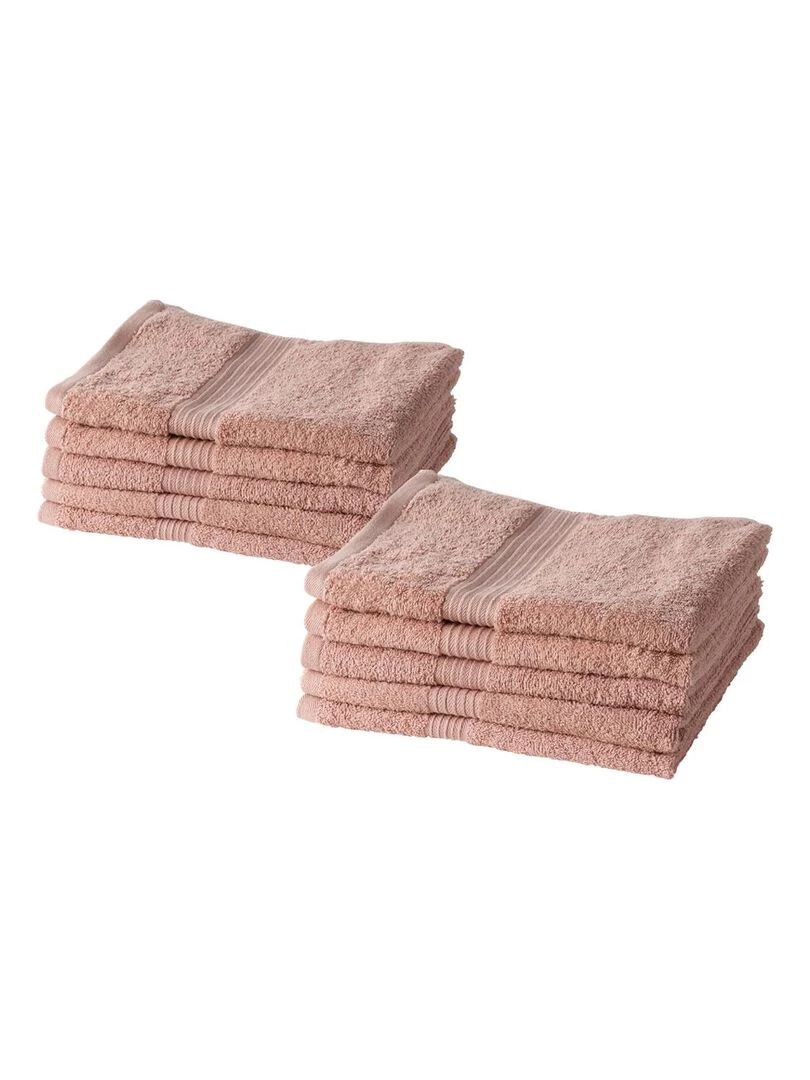 Lot de 10 serviettes de toilette coton uni ESSENTIAL Rose