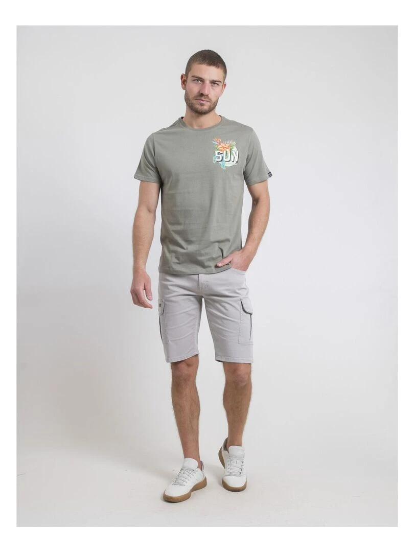 T shirt col rond pur coton NOGOZO   Kaki