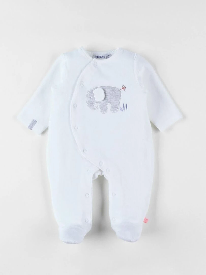 Pyjama naissance 1 pièce éléphant en jersey Noukie's Blanc