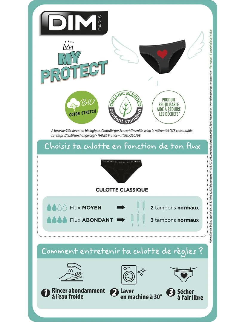 Shorty 'DIM' menstruel flux moyen   noir