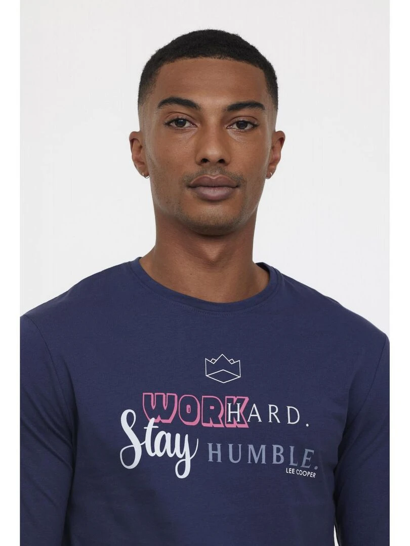 Lee Cooper   T Shirt manches longues coton regular ATOF   Bleu marine