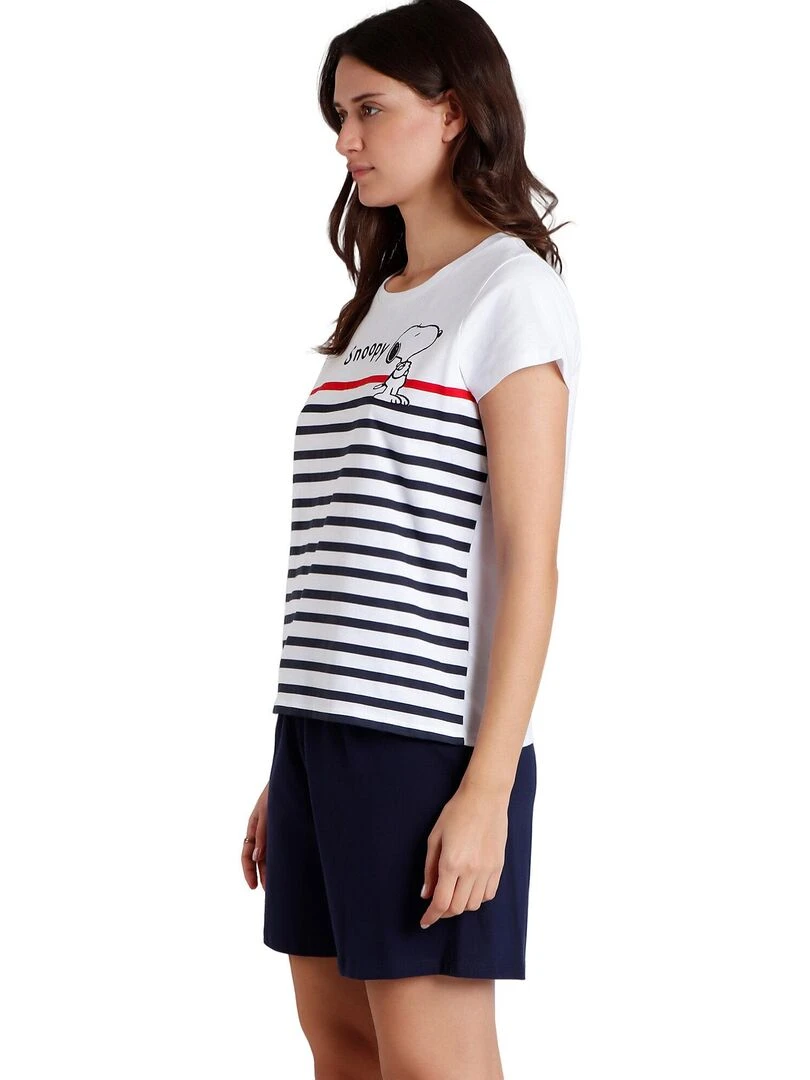 Pyjama short t shirt Sail With Me Peanuts   Bleu marine