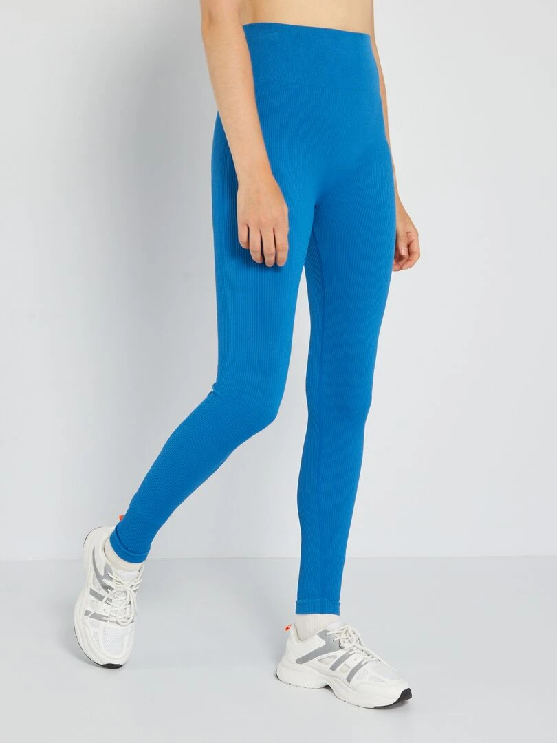 Legging de sport en maille côtelée bleu