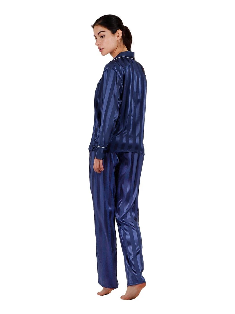 Pyjama chemise et pantalon Satin Stripes Bleu marine